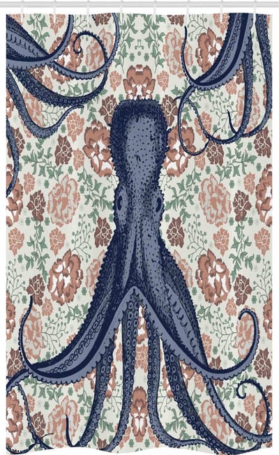 ABAKUHAUS douchegordijn inktvis – retro bloemen – 120x180 cm – stof, waterafstotend