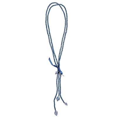 Behave - Lange ketting met houten kraaltjes en delftsblauwe details - 70 cm - Trendy bohemian stijl