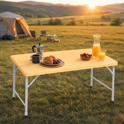REDOM Campingtafel 125 x 61 cm – Opvouwbaar & In Hoogte Verstelbaar – Met Handvat – Kunststof Tafelblad en Stalen Frame – Geel