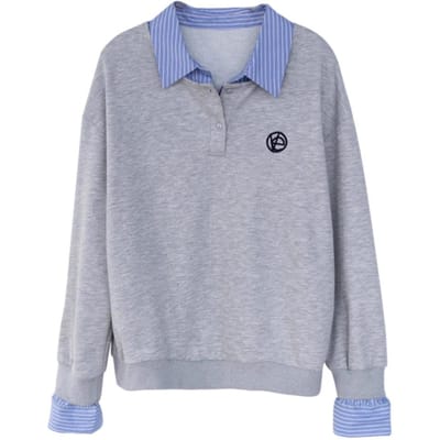 Gestreept Nep Tweekleurig Sweatshirt voor Dames Lente Nieuw High-end Stijl Los Casual Leeftijd-verlagend Pullover Top Trendy S gray