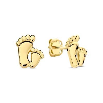 New Bling - 9NBG-0856 - 14K geelgouden Oorknoppen – Voetjes Groot en Klein – Dames Oorbellen