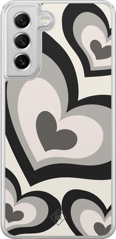 Casimoda® hoesje - Geschikt voor Samsung Galaxy S21 FE - Hart Swirl Zwart - 2-in-1 case - Schokbestendig - Illustratie - Verhoogde randen - Zwart, Transparant