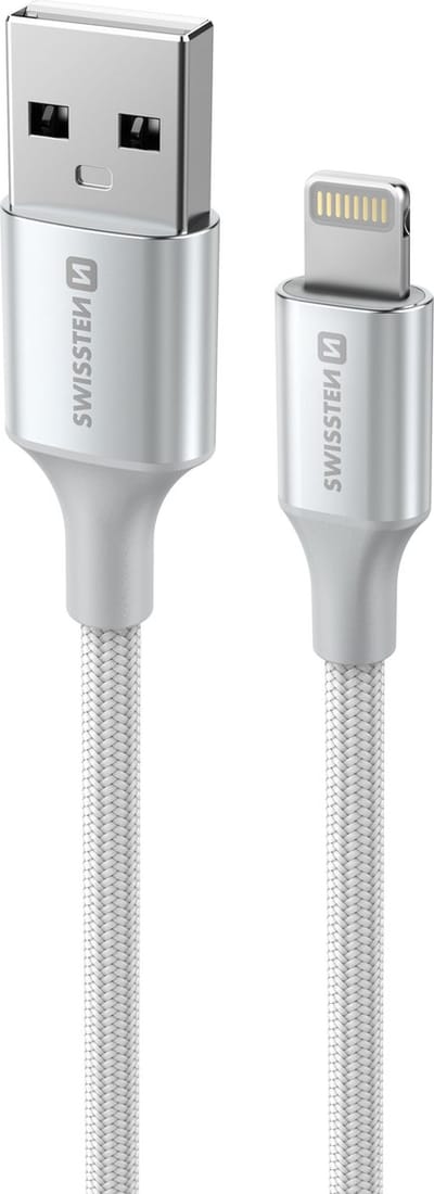 Swissten Lightning naar USB kabel - 1.5M - Gevlochten kabel geschikt voor iPhone 11/12/13/14 - Versie 2.0 - Wit