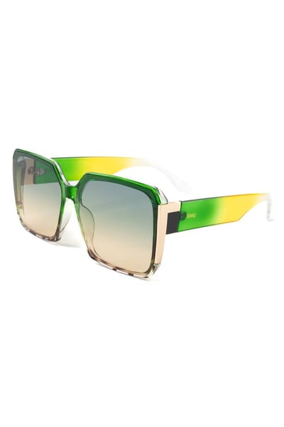 KIMU® Zonnebril MIU Grote Vierkante - Geel Groen Montuur Goud Kunststof - Groene Gradient Glazen - Bril Modern Retro Heren Dames Festival