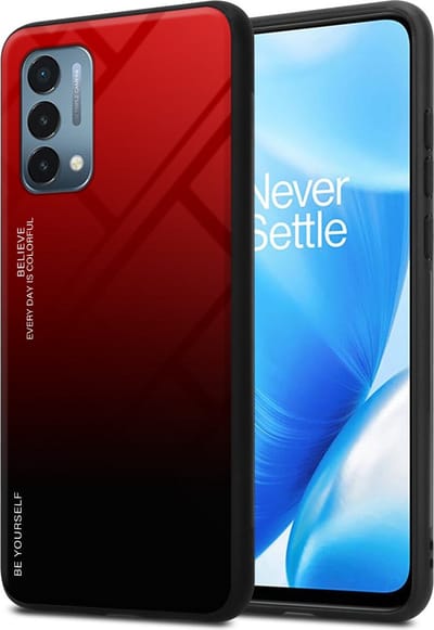 Cadorabo Hoesje geschikt voor OnePlus Nord N200 5G in ROOD - ZWART - Tweekleurige beschermhoes van TPU-silicone Case Cover en achterzijde van gehard glas