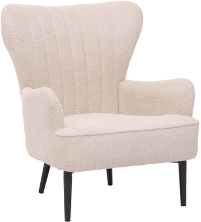 Loungestoel MCW-K37, cocktail-/oorstoel, gestoffeerde stoel, retro-vintage, chenille (500 g/m²) ~ crèmebeige