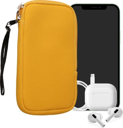kwmobile telefoontasje universeel geschikt voor L - 6,5" smartphones - 16,5 x 8,9 cm - Hoesje met rits en polslusje -In honinggeel -