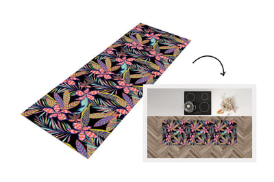 Keukenloper - Loper keuken - Hawaii - Regenboog - Bloemen - Bladeren - Psychedelisch - 150x50 cm - Keukenloper vinyl