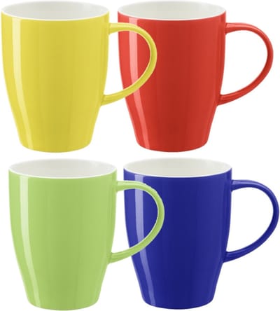 Bellatio Design Koffie mokken/bekers Paris - 4x - porselein - multi kleuren - 350 - stijlvolle vorm