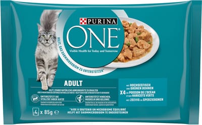 PURINA ONE Adult nat kattenvoer, malse stukjes in saus met vis (1 x 4 x 85g)