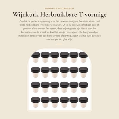 Dailygoods- Wijnkurk 24 stuks - T-vormige Wijnkurkafsluiter - Herbruikbare Wijnstoppers - Duurzaam - Hoogwaardig Polymeer/Rubber - Goede Afdichtingseigenschappen - Flesstopper