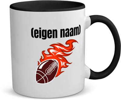 Akyol - rugbybal vuur met eigen naam koffiemok - theemok - zwart - Rugby - atleten - iemand die houdt van rugby - verjaardag - cadeau - kado - 350 ML inhoud