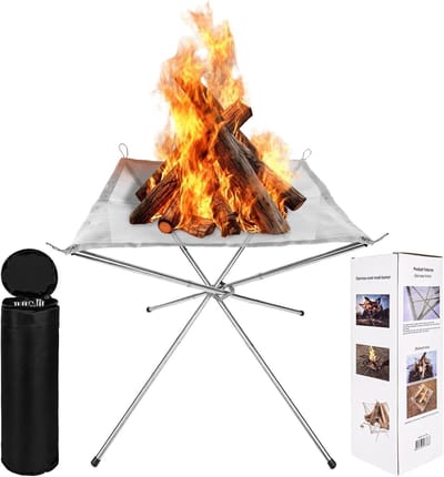 Vuurschaal Roestvrij Staal - Buitenhaard Kampvuur - Tuin Camping BBQ - Nieuwe Driepoot Stabiliteit