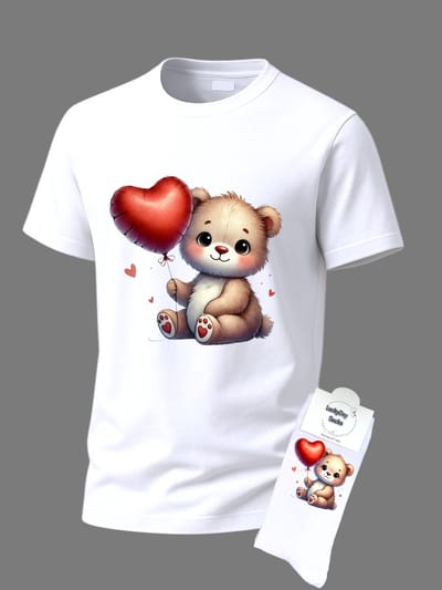 Valentijnscadeau - Valentijn cadeau - Love - Beertje - Shirt - T-shirt Liefde - Cadeauset shirt met sokken - Grappig cadeau voor vrouw en man - Valentijnsdag - T-shirt voor dames en heren met tekst - Maat S