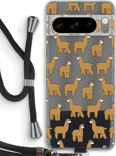 Case Company® - Hoesje met koord geschikt voor Google Pixel 8 Pro hoesje met Koord - Alpacas - Telefoonhoesje met Zwart Koord - Bescherming aan alle Kanten en Over de Schermrand