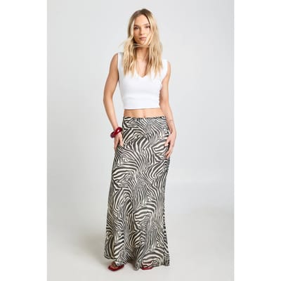 boohoo Dames Petite Zebraprint Chiffon Maxi Rok | Maat: 6
