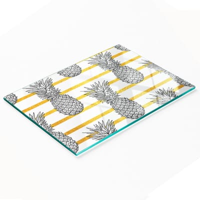 Multifunctionele decoratieve glazen snijplank voor de keuken met ananasreepjes, 80x52 cm
