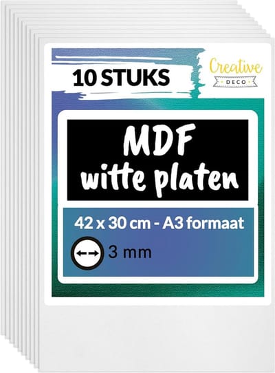 Creative Deco 10 x A3 MDF Plaat Wit | 420 x 300 x 3 mm | Perfect voor Lasersnijden, CNC - Frezen, Modelleren, Freeswerk, Figuurzagen