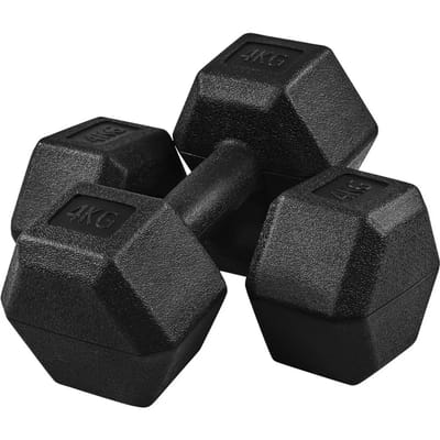 Yaheetech Hexagon Dumbbellset 2 x 4 kg - Zwart - Antislip PVC Halters voor Krachttraining