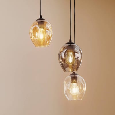 EMIBIG LIGHTING Hanglamp Starla, glas grafiet/amber/helder, 3-lamps rond