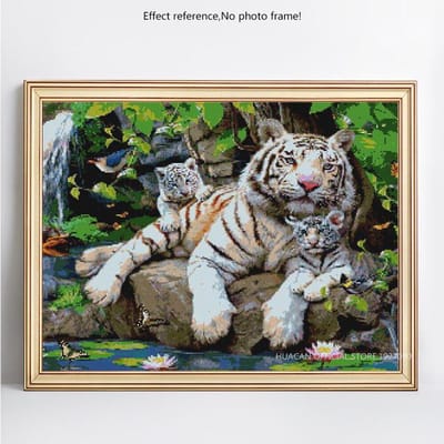 Peinture au Diamant Tigre et Fils Mosaïque Strass Broderie Diamant Point de Croix Résine Décoration Maison 20X30CM black