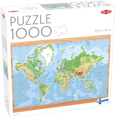 Tactic World Map – Puzzel – 1000 stukjes – Gedetailleerde Wereldkaart – Educatieve Geografie – Hoogwaardige Scandinavische Kwaliteit