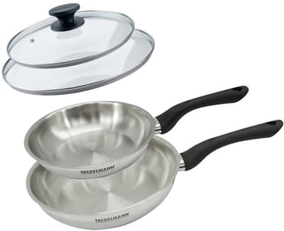 Set 2 pannen 20 en 24 cm van roestvrij staal en glazen deksels Fackelmann Geneva
