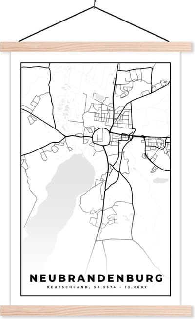 Posterhanger incl. Poster 40x60 cm - Schoolplaat - Stadskaart - Neubrandenburg - Plattegrond - Kaart - Textielposter - Blanke latten - Stadskaart