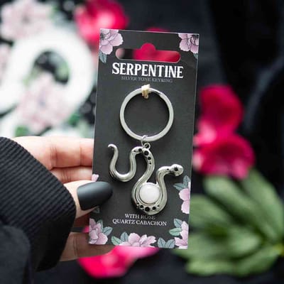 Something Different - Snake with Rose Quartz Crystal Sleutelhanger - Zilverkleurig
