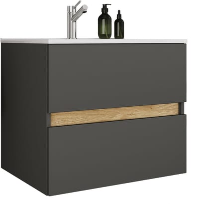 VCM 2-tlg. Waschtisch mit Keramikbecken, Badschrank mit 2 Softclose-Schubladen, Maße Waschplatz Set: H. 51 x B. 61 x T. 47 cm, Cosila-I