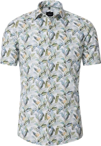 Groen Gebloemd Venti Overhemd Korte Mouw Modern Fit - XXL