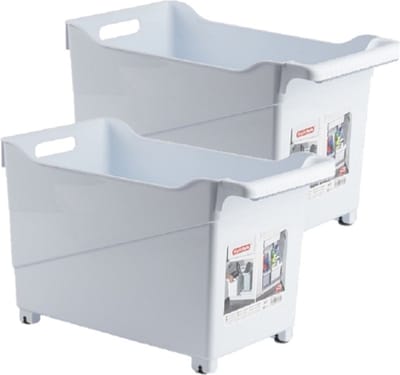 Plasticforte Opbergbox - Set van 2x stuks - wit - 45 x 24 cm - kunststof - op wieltjes