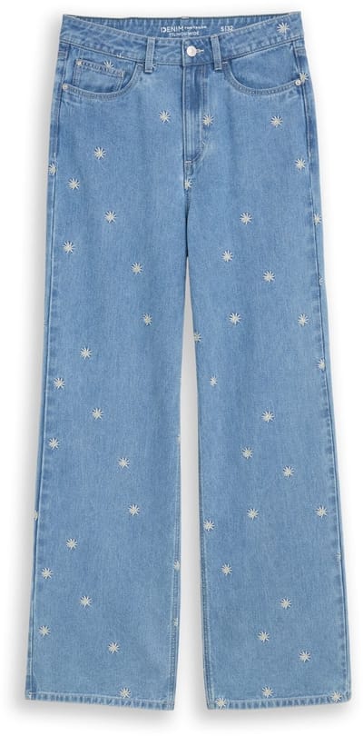 Tom Tailor Denim - TTLINOU WIDE jeans met bloemenborduursels - Maat M/32 - blue white daisy embroidery