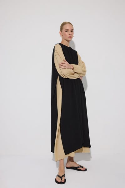 Touché Privé - Viscose jurk in contrastkleuren - Zwart - Dames