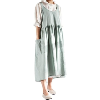 Tablier de cuisine pour femme avec 2 poches avant en coton et lin, Tabliers pour cafés, fleuristes, travail, nettoyage
