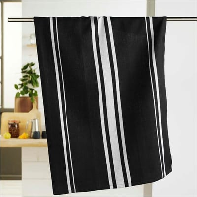 Set van 3 Zwarte Keukenhanddoeken van 100% Katoen - Gestreepte Droogdoeken voor de Keuken, Keukenaccessoires en Huishoudtextiel