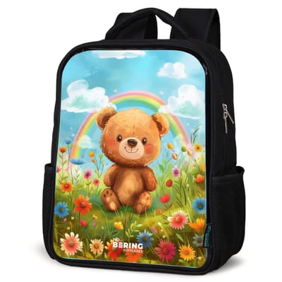 NoBoringSuitcases.com® - Rugzak zwart - Schooltas jongen & meisje - Teddybeer tussen de bloemen - Rugtas voor school - Boekentas kind - Schoolrugzak - Kinderrugzak