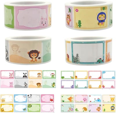 800 Stuks Zelfklevende Naamstickers voor Schrijven, Kleurrijke Dieren Labels voor Notebooks, Kleding en Schooltassen