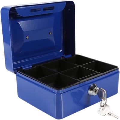 Mini Kluis - Geldkistje Opbergdoos - Waardevolle Spullen Opbergen - 2-Laags Met Vakken - 75 cm Hoog - Blauw