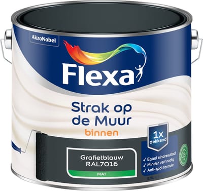 Flexa Strak Op De Muur Muurverf - Mat - Grafietblauw / Ral 7016 - 2,5l