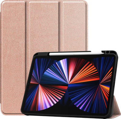 Hoes - Geschikt voor Apple iPad Pro (2021) - 11 inch - 3e generatie - Dun & Stevig - Trifold Bookcase - Hard Cover Case - Met Uitsparing Geschikt voor Apple Pencil - Hardcover Book - Tablet Hoesje - Rosé goud