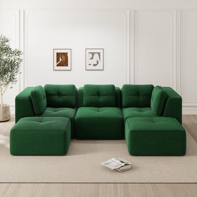 U-vormige hoekbank - modulaire combinatiestoel met voetenbank - voor woonkamer - driezitsbank - diepe zitting - groen