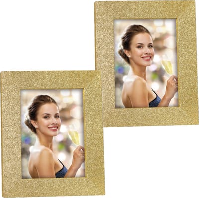 2x stuks houten fotolijstje goud met glitters 15 x 20 cm geschikt voor een foto van 10 x 15 cm