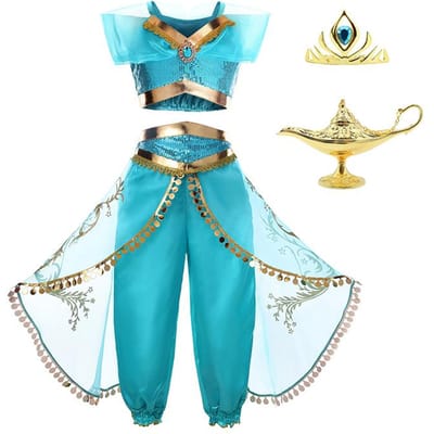 Kinderen Arabische Prinses Jurk Meisjes Halloween Jasmine Kostuum Kinderen Carnavals Cosplay Feest Verkleed Meisje Pailletten Miss Verkiezing Outfit 100(2T)