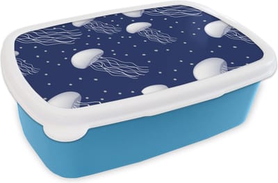 Broodtrommel Blauw - Lunchbox - Brooddoos - Patronen - Water - Kwal - Jongens - Kinderen - Kids - Baby - 18x12x6 cm - Kinderen - Jongen