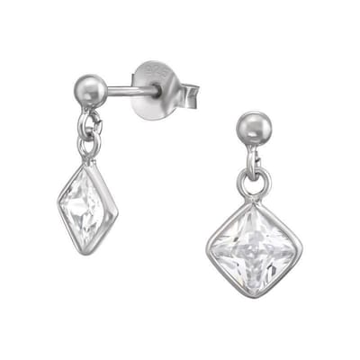 Aramat Jewels | Oorbellen | Zilveren Hartjes Oorstekers met Hangertje – 925 Zilver Meerdere Kleuren | Ruit-Zirkonia-Transparant | |7mm | Zilver | Kinderen, Volwassenen | Verkleurd niet
