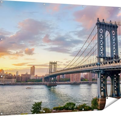 Gards Tuinposter Manhattan Bridge Brug in New York - 150x120 cm - Tuindoek - Tuindecoratie - Wanddecoratie buiten - Tuinschilderij