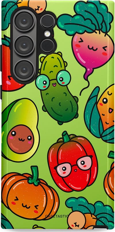 Casetastic Hoesje Geschikt voor Samsung S23 Ultra - Stijlvolle Beschermende Duo-layer Case - Cartoon Groente Mix