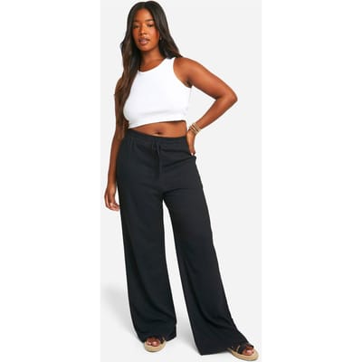 boohoo Dames Plus getextureerde ontspannen wijde pijpenbroek | Zwart | Maat: 44
