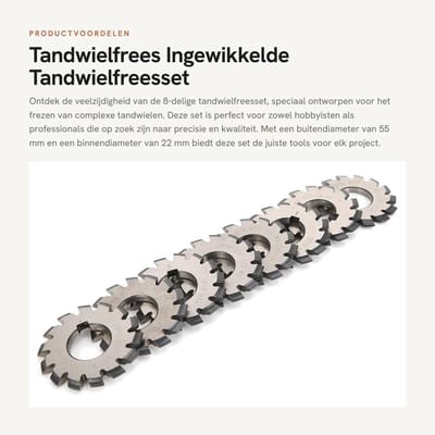Dailygoods- Tandwielfrees 8-delige Set - Ingewikkelde Freesset - Snelstaal Snijgereedschap - Buitendiameter 55 mm - Drukhoek 14,5° - Geschikt voor Tandwielen